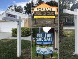 Poste de alumínio para placa de imobiliária com painel suspenso