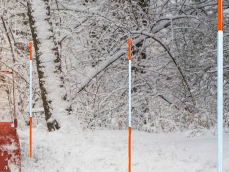 Aluminum snow stake with reflective band and molded cap, close up