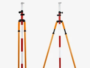 Telescoping aluminum survey pole with instrument mounted on site