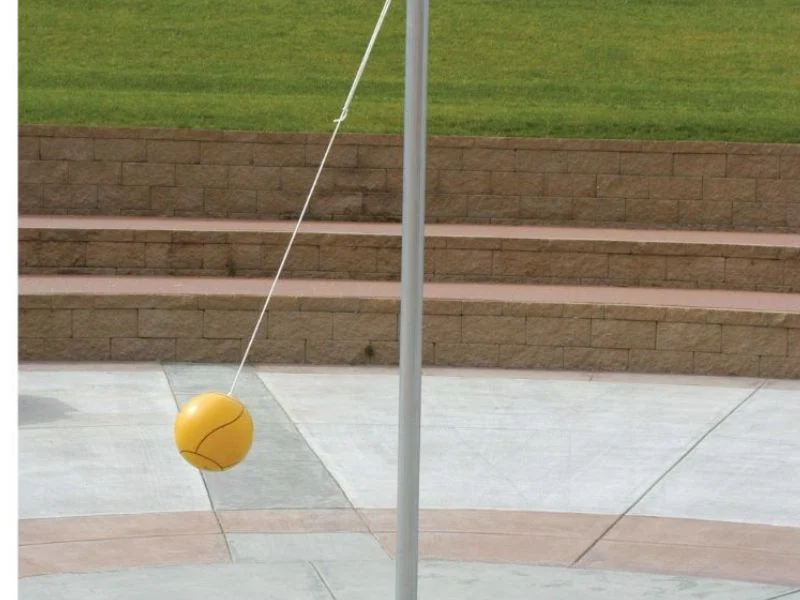 Backyard tetherball set with sectional aluminum pole and box