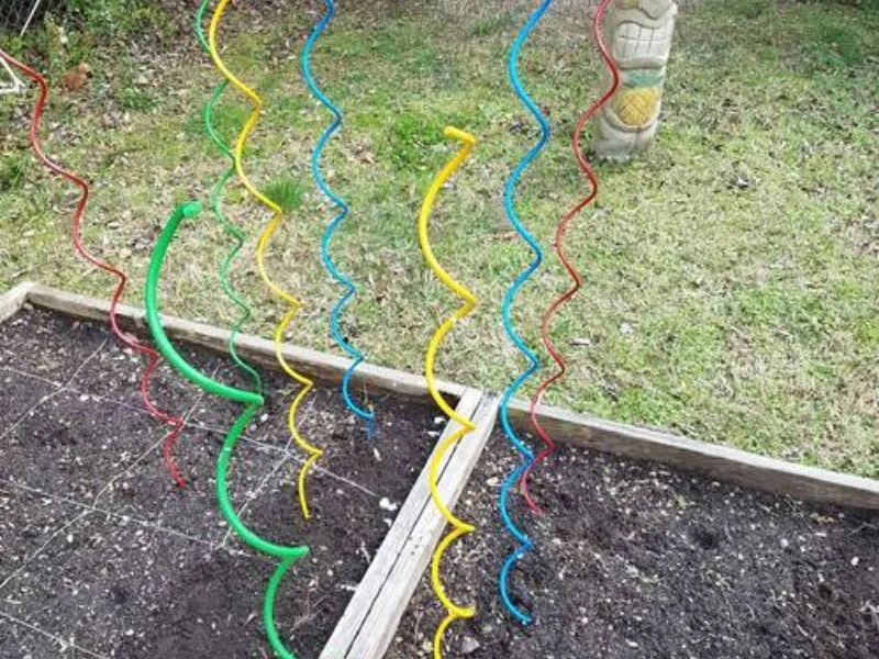 Five tomato support methods side by side: stake, cage, ladder, trellis, spiral
