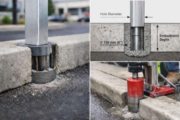 aluminum fence core drill into curb detail