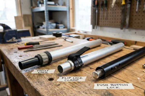 telescopic extension pole locking mechanism twist lock flip lock push button